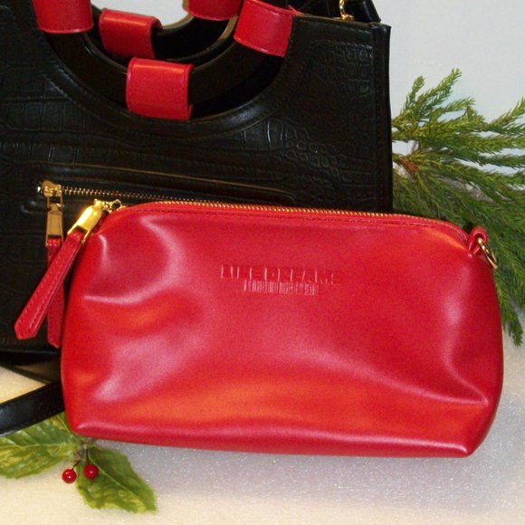 LIKE DREAMS Black & Red Croc Embossed Tote Bag PLUS Cosmetic Bag Insert NEW - Picture 5 of 14